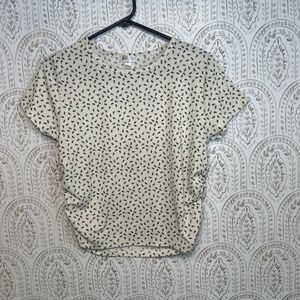 Orange‎ Kiss XL Cream Ditsy Floral Ribbed Side Ruched Short Sleeve Top